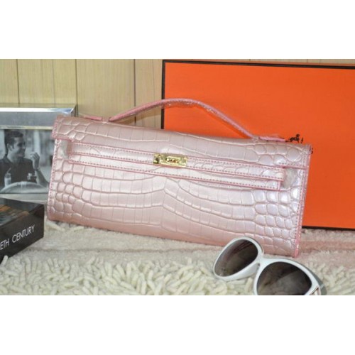 Geantă Hermes Kelly Clutch Leather Croco K31 Roz deschis