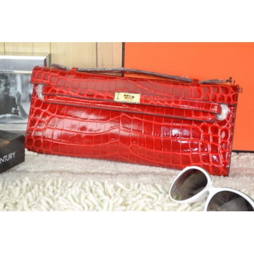 Geantă Hermes Kelly Clutch Leather Croco K31 Roșie
