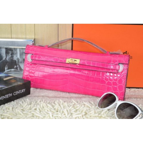 Geantă Hermes Kelly Clutch Leather Croco K31 Rose