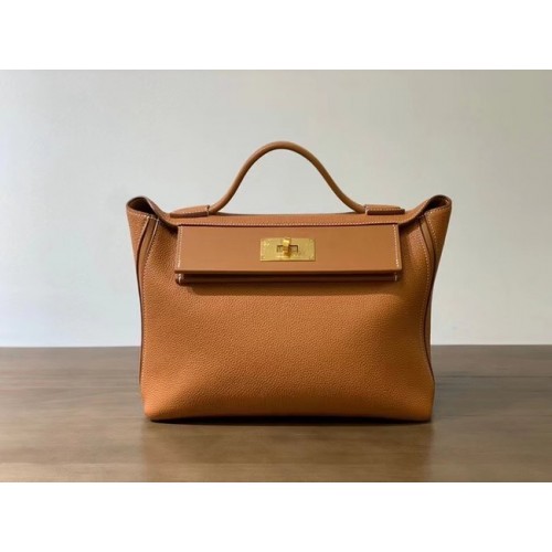 Geantă Hermes Kelly Original Togo din piele H2424 auriu-maro