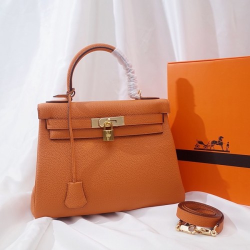 Geantă de umăr Hermes Kelly Original TOGO din piele KY3255 portocalie