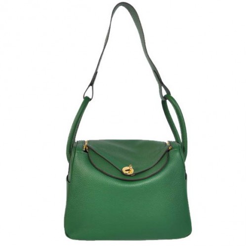 Genți Hermes Lindy 30CM Havanne 1057 din piele verde închis cu accesorii aurii