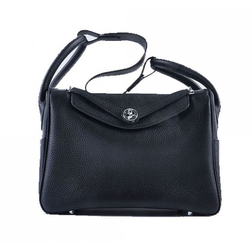 Geantă de umăr Hermes Lindy 30CM din piele granulată H6207 Negru