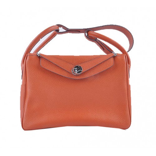 Geantă de umăr Hermes Lindy 30CM din piele granulată H6207 portocalie