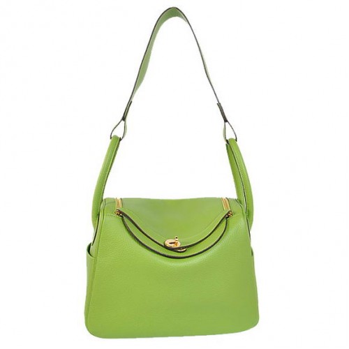 Genți Hermes Lindy 30CM Havanne 1057 Verde Deschis din Piele cu Hardware Auriu
