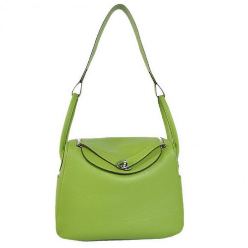 Genți Hermes Lindy 30CM Havanne 1057 Verde Deschis, Piele, Argintiu-Ferrovie
