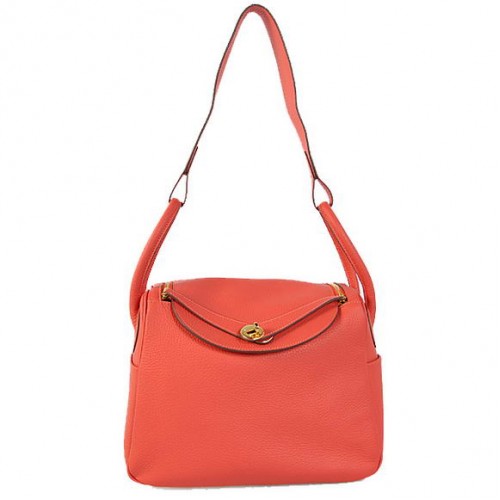 Genți Hermes Lindy 30CM Havanne 1057 din piele roșie deschisă cu accesorii aurii