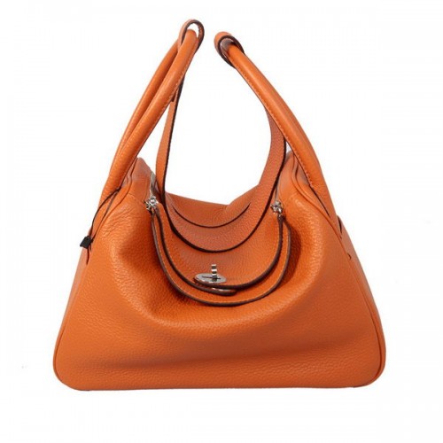Geantă de umăr Hermes Lindy 30CM din piele granulată portocalie Havanne
