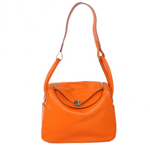 Genți Hermes Lindy 30CM Havanne 1057 Portocaliu Piele Argintie Hardware