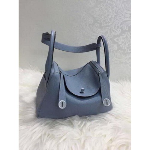 Geantă de umăr Hermes Lindy 30CM din piele originală HLD30 Albastru deschis