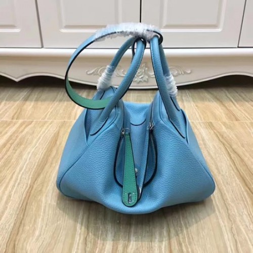 Geantă de umăr Hermes Lindy 30CM din piele originală LD30 albastră și verde