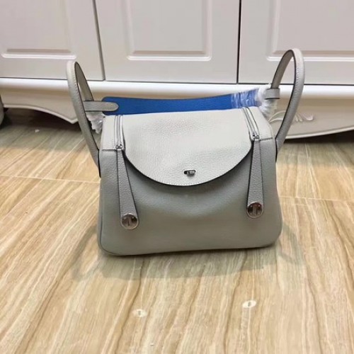 Geantă de umăr Hermes Lindy 30CM din piele originală LD30 gri și albastru