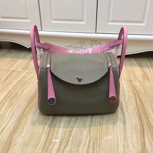 Geantă de umăr Hermes Lindy 30CM din piele originală LD30 gri și roz