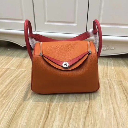 Geantă de umăr Hermes Lindy 30CM din piele originală LD30 portocalie și roșie