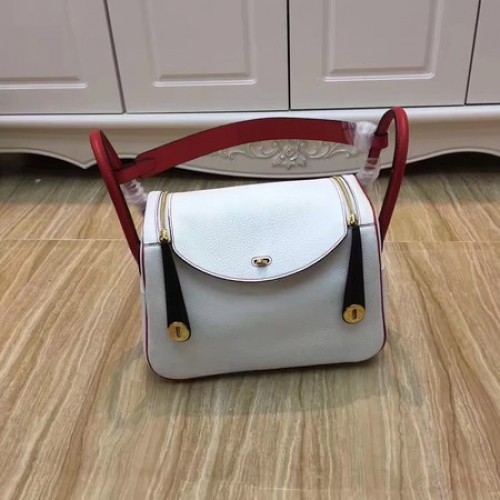 Geantă de umăr Hermes Lindy 30CM din piele originală LD30 alb și roșu