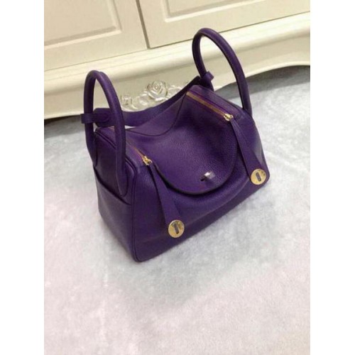 Geantă de umăr Hermes Lindy 30CM din piele violetă HLD30 aurie