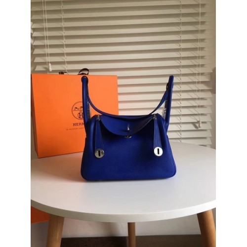 Geantă Hermes Lindy Original Togo din piele 5086 Albastră