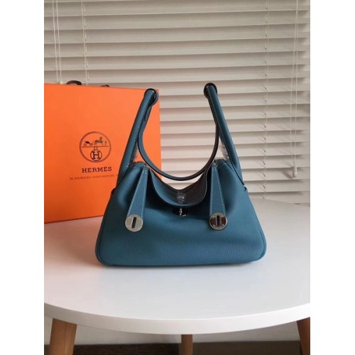 Geantă Hermes Lindy Original Togo din piele 5086 Albastru închis
