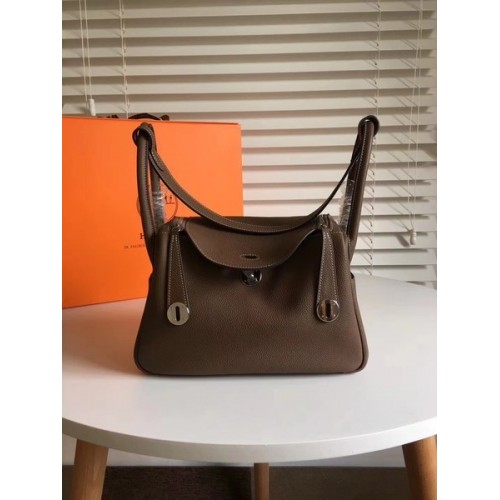 Geantă Hermes Lindy Original Togo din piele 5086 Gri închis