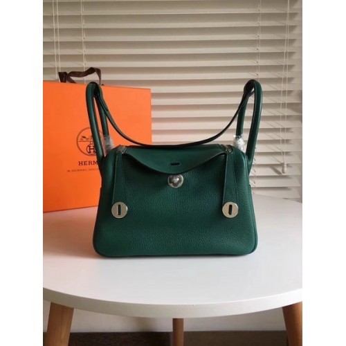Geantă Hermes Lindy Original Togo din piele 5086 Verde