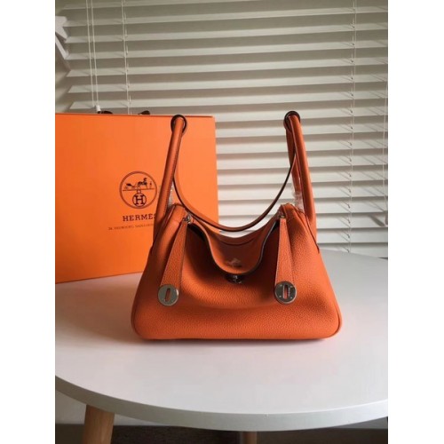 Geantă Hermes Lindy Original Togo din piele 5086 portocalie