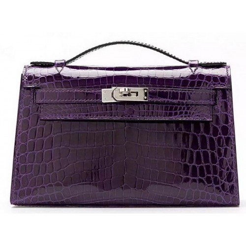 Geantă Hermes MINI Kelly 22cm din piele croco KL22 mov