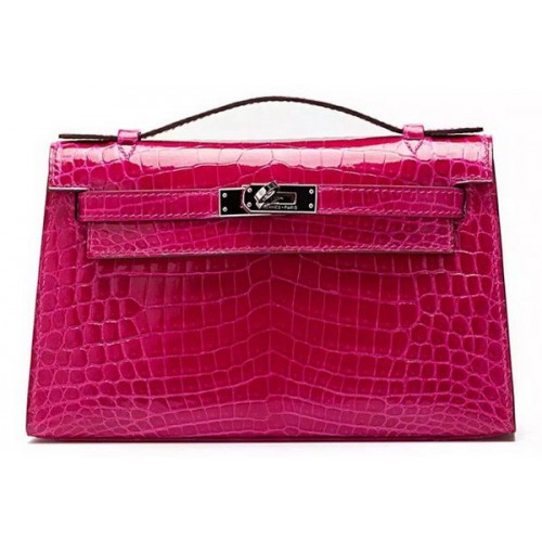 Geantă Hermes MINI Kelly 22cm din piele croco KL22 roz