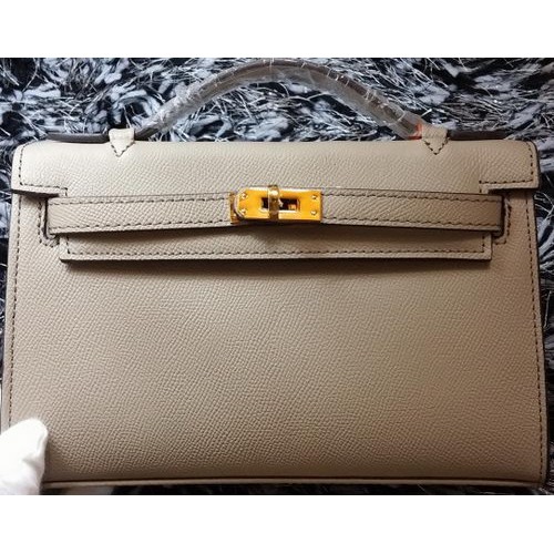 Geantă Hermes MINI Kelly 22cm din piele de vițel K011 gri