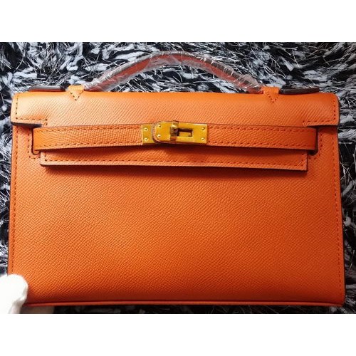 Geantă Hermes MINI Kelly 22cm din piele de vițel K011 portocalie