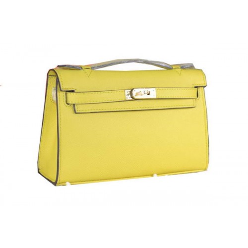 Geantă Hermes MINI Kelly 22cm din piele de vițel, culoare lămâie