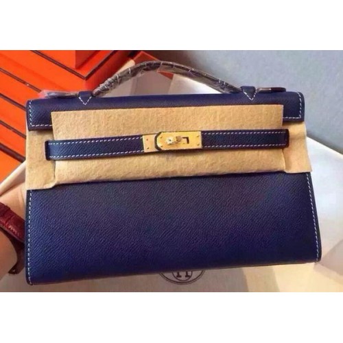 Geantă Hermes MINI Kelly 22cm din piele de vițel K22 albastră