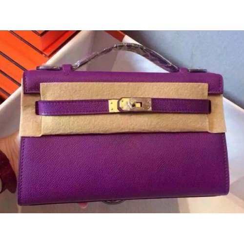 Geantă Hermes MINI Kelly 22cm din piele de vițel K22 violet