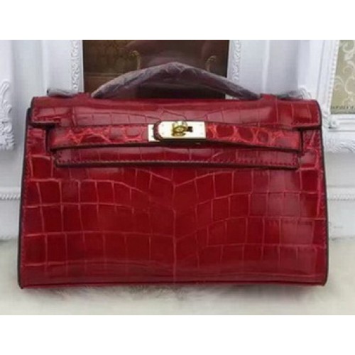 Geantă Hermes MINI Kelly 22cm din piele Croco KL22 Burgundy