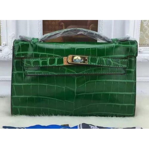 Geantă Hermes MINI Kelly 22cm din piele Croco KL22 Verde