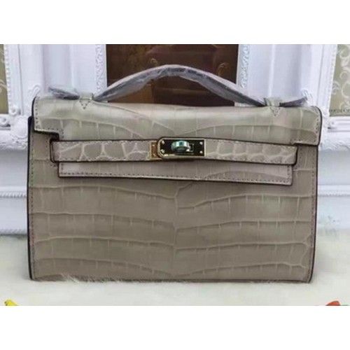 Geantă Hermes MINI Kelly 22cm din piele Croco KL22 gri