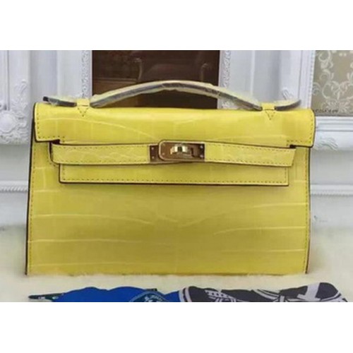 Geantă Hermes MINI Kelly 22cm din piele Croco KL22 Lemon
