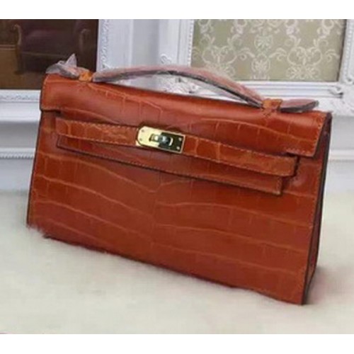 Geantă Hermes MINI Kelly 22cm din piele Croco KL22 portocalie