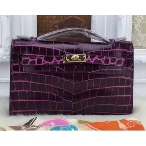 Geantă Hermes MINI Kelly 22cm din piele Croco KL22 mov