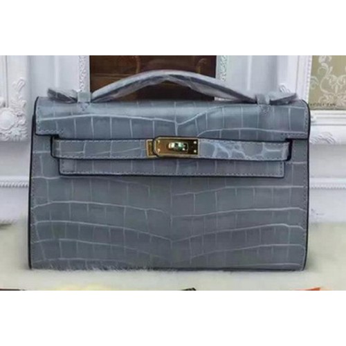 Geantă Hermes MINI Kelly 22cm din piele Croco KL22 Albastru cer