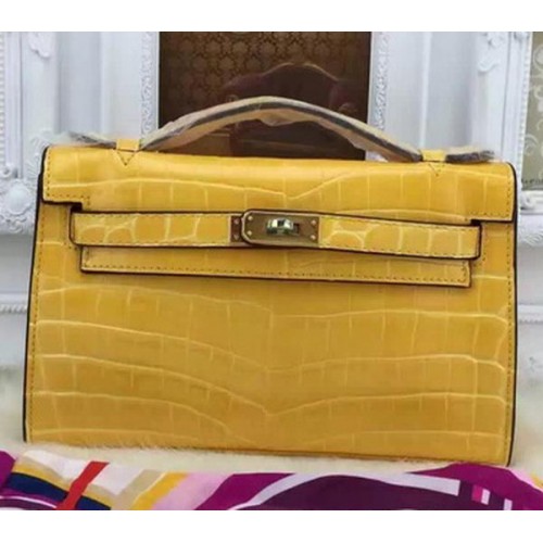 Geantă Hermes MINI Kelly 22cm din piele Croco KL22 galbenă