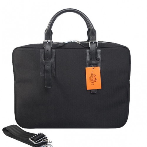 Hermes Servietă bărbătească din pânză din piele H1702D Negru