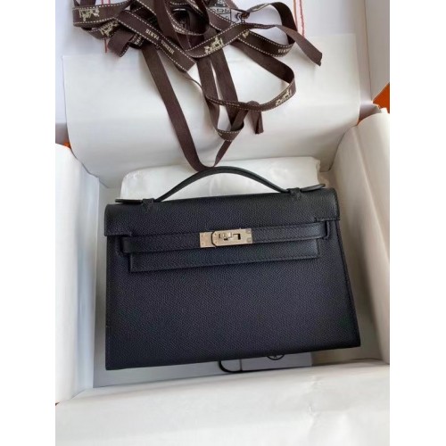 Geantă Hermes Original Epsom Leather KEL2278 negru și metal argintiu