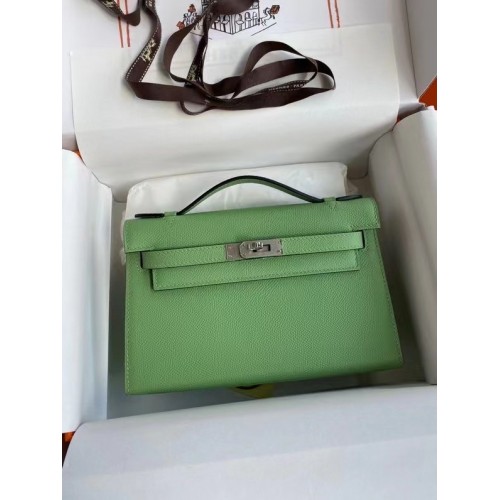 Geantă Hermes Original Epsom Leather KEL2278 verde și metal argintiu