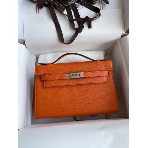 Hermes Original Epsom Leather KEL2278 portocaliu și metal argintiu