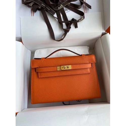 Hermes Original Epsom Leather KEL2278 portocaliu și auriu-metal