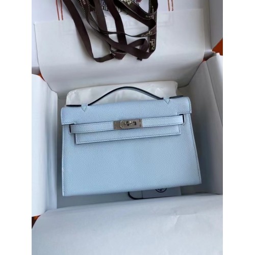 Geantă Hermes Original Epsom Leather KEL2278 albastru deschis și metal argintiu