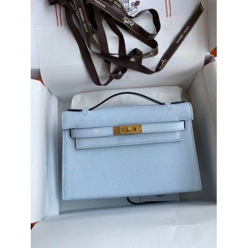 Hermes Original Epsom Leather KEL2278 albastru deschis și metal auriu