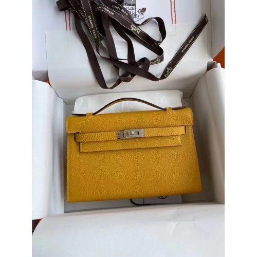 Hermes Original Epsom Leather KEL2278 galben și metal argintiu