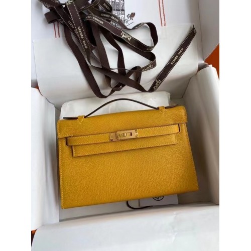 Hermes Original Epsom Leather KEL2278 galben și auriu-metal