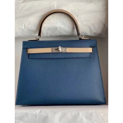 Geantă Hermes Original Epsom Leather KEL2578 albastru și gri